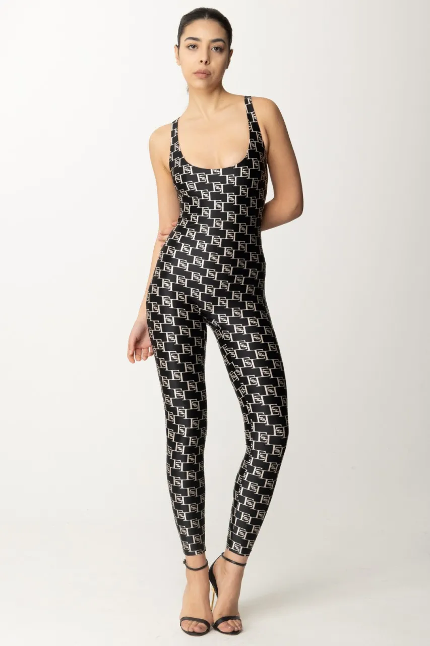 Tuta in lycra con stampa logo Nero/Burro