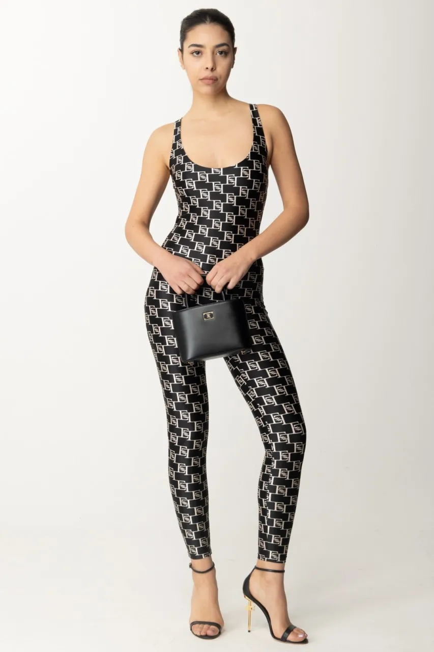 Tuta in lycra con stampa logo Nero/Burro