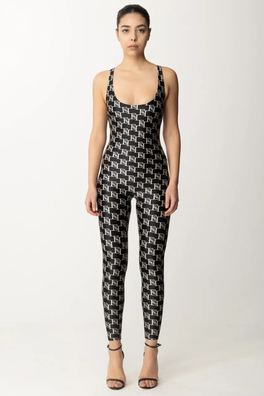 Tuta in lycra con stampa logo Nero/Burro