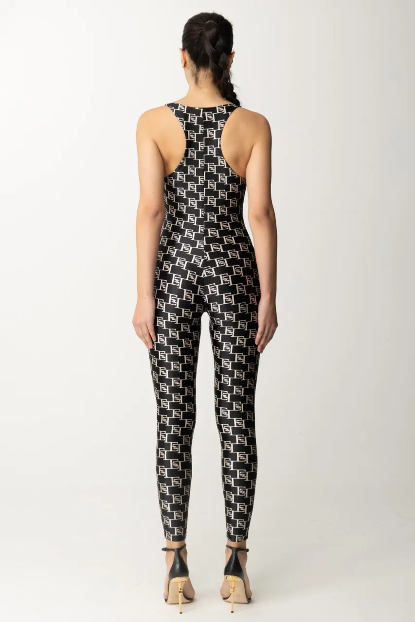 Tuta in lycra con stampa logo Nero/Burro